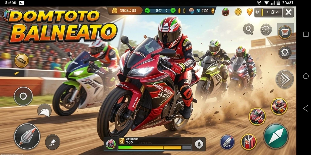 Tampilan gameplay aksi seru DOMTOTO saat balapan motor.