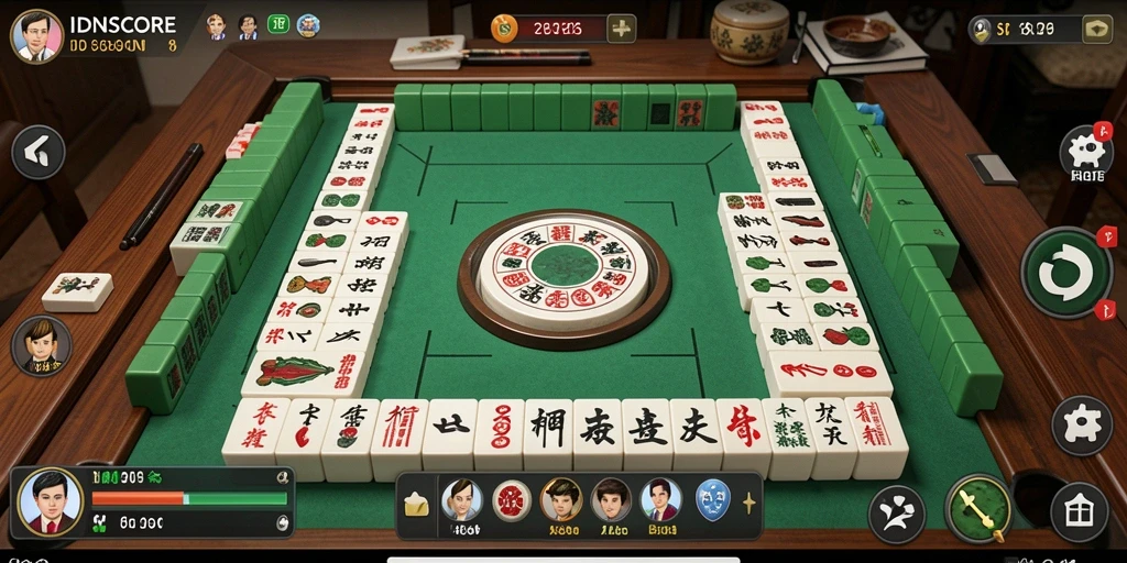 Screenshot IDNSCORE menampilkan suasana permainan Mahjong yang menegangkan dan penuh strategi.