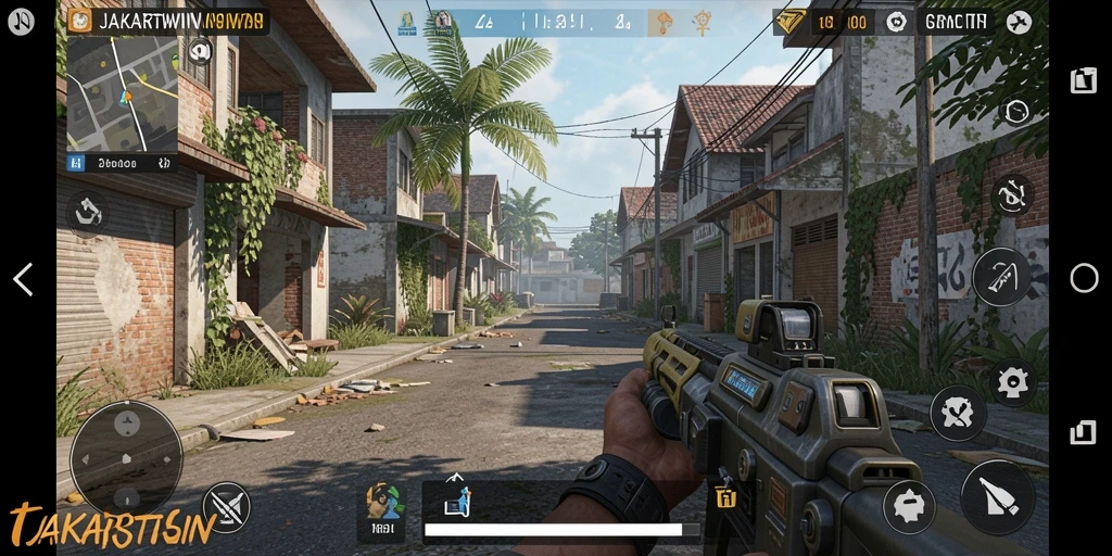 Tangkapan layar gameplay JAKARTAWIN menunjukkan aksi mendebarkan di medan perang.