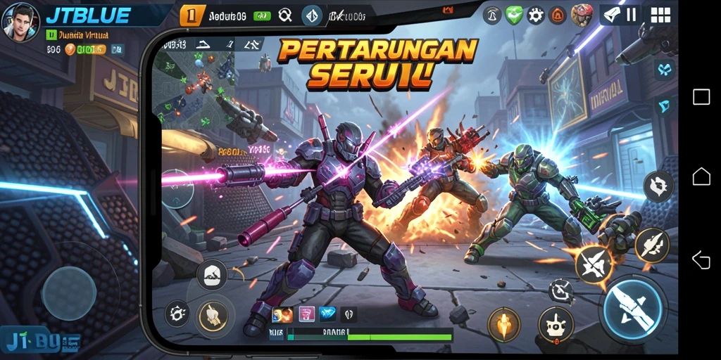 Tampilan gameplay JTBLUE yang mendebarkan dalam setiap pertarungan Fighting.