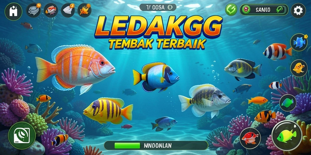 Tangkapan layar dari gameplay LEDAKGG dengan seru menembak ikan.