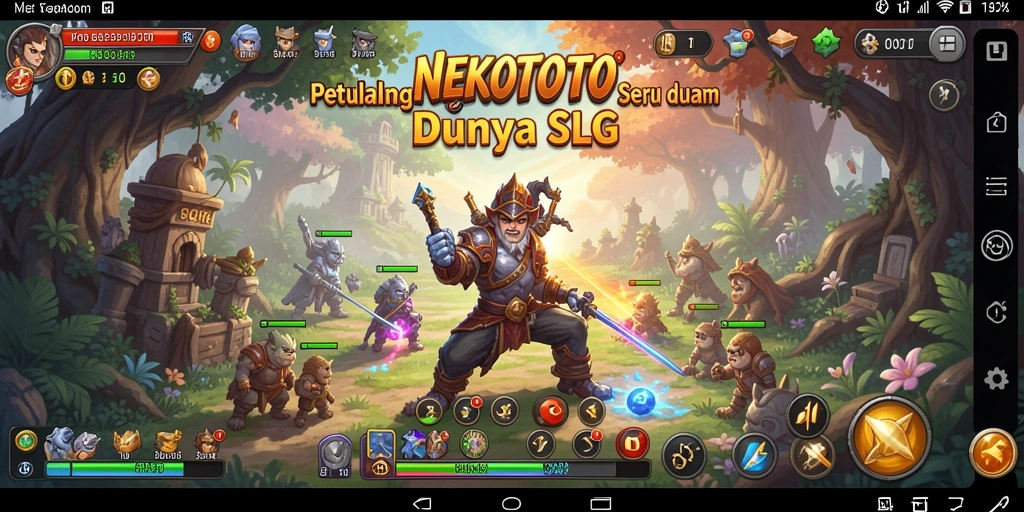 Screenshot NEKOTOTO menampilkan aksi seru dalam gameplay SLG.