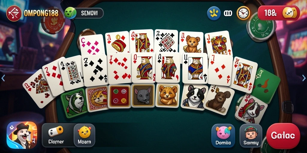 Tangkapan layar OMPONG188 menampilkan gameplay domino yang seru dan interaktif.