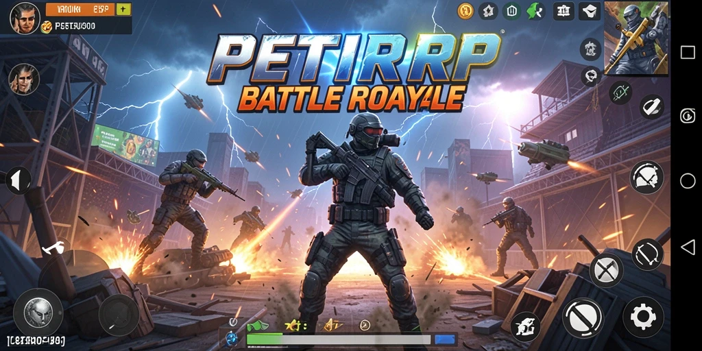 Screenshot PETIRRP menampilkan aksi seru dalam pertempuran Battle Royale.