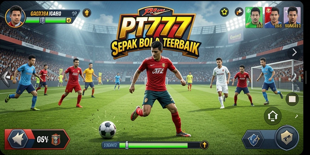 Tampilan gameplay PT777 dengan aksi sepak bola yang seru.