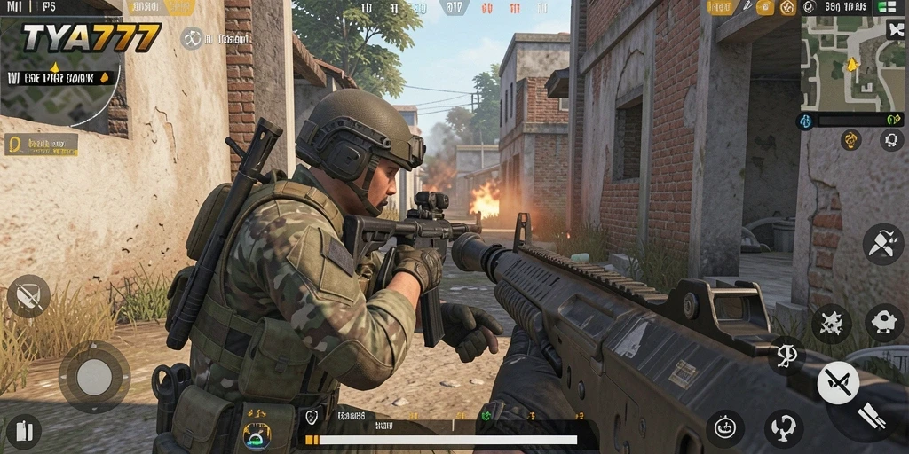 Tampilan gameplay TYA777 dengan aksi FPS yang mendebarkan.